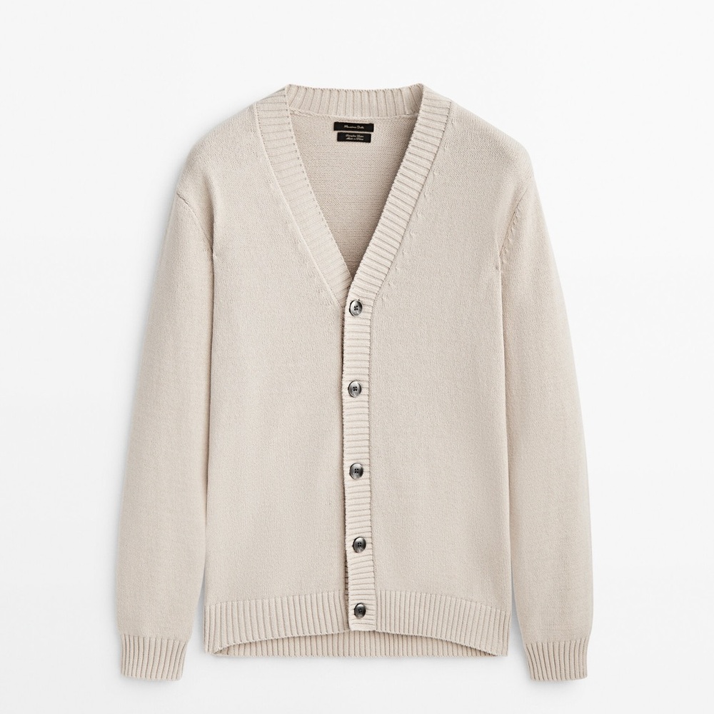 Massimo Dutti Men's Beige Cardigan Sweater
